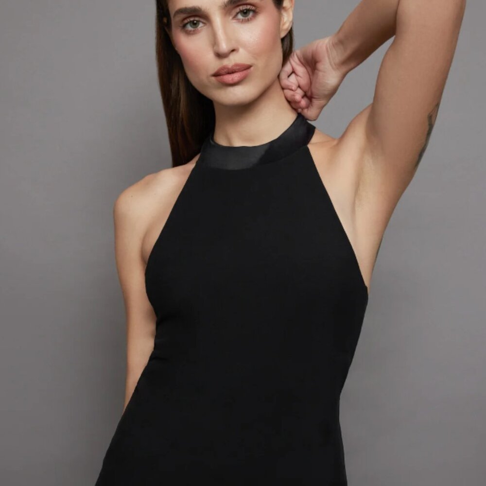 NWT Carbon38 Tuxedo Mock Neck Top in Black